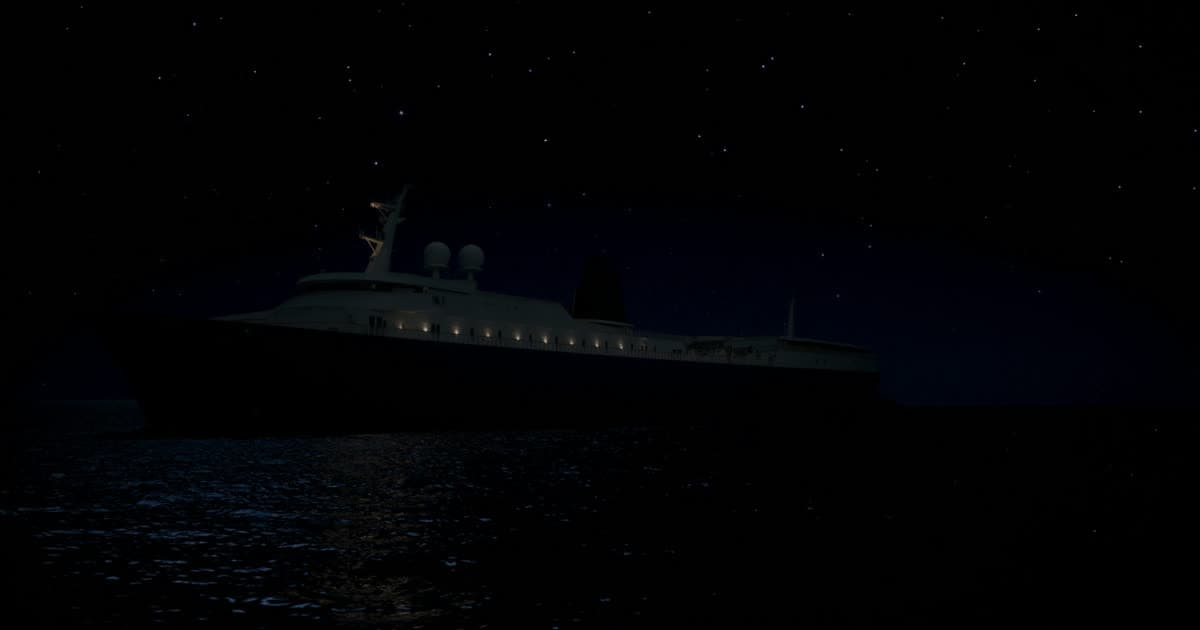 A connected cruise ship under satellite tracks