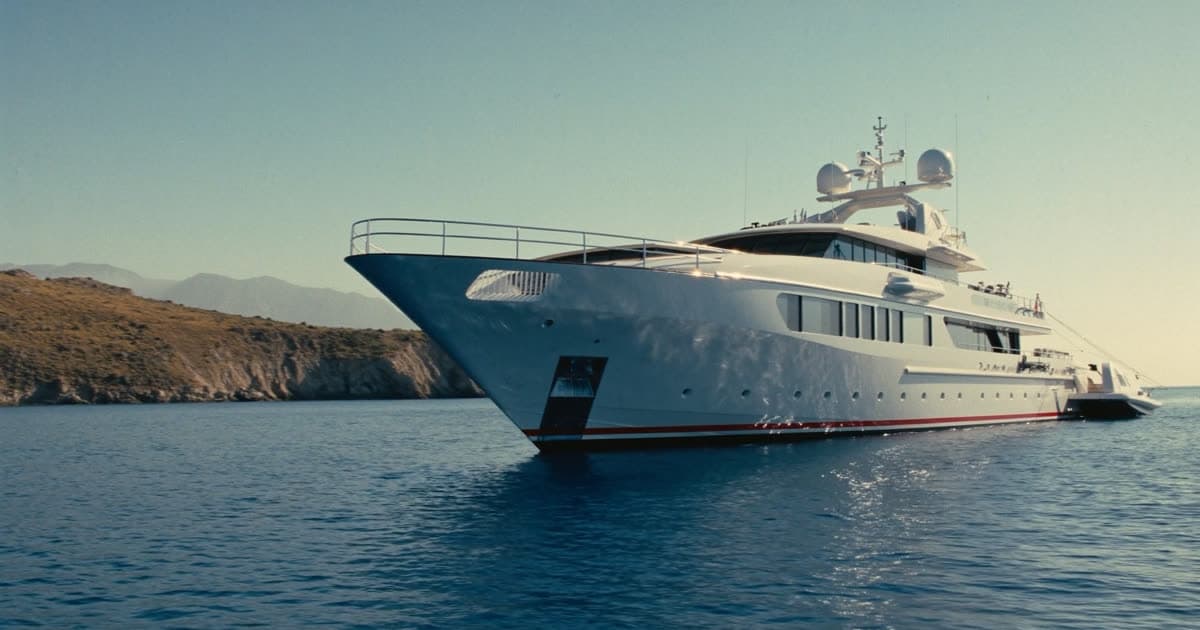 A small all-suite Seabourn style ship at anchor off a rocky coastline