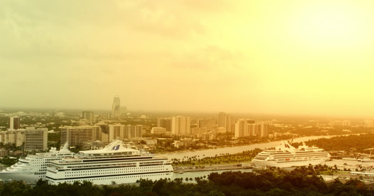 Cruise ships at Port Everglades with the Fort Lauderdale skyline behind