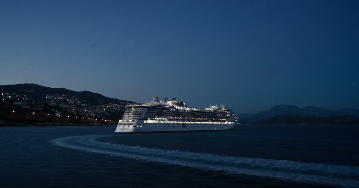 An MSC style cruise ship in Mediterranean light